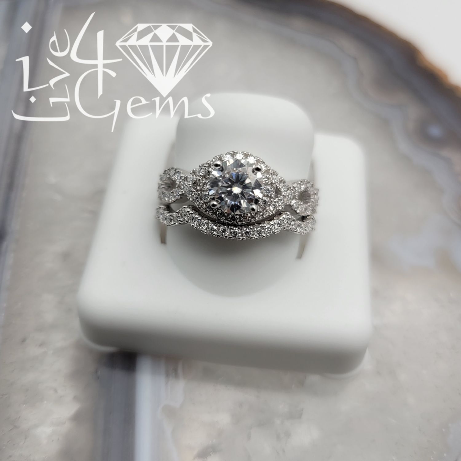 Silver Moissanite Round Twist 2.0ctw Bridal Set S7