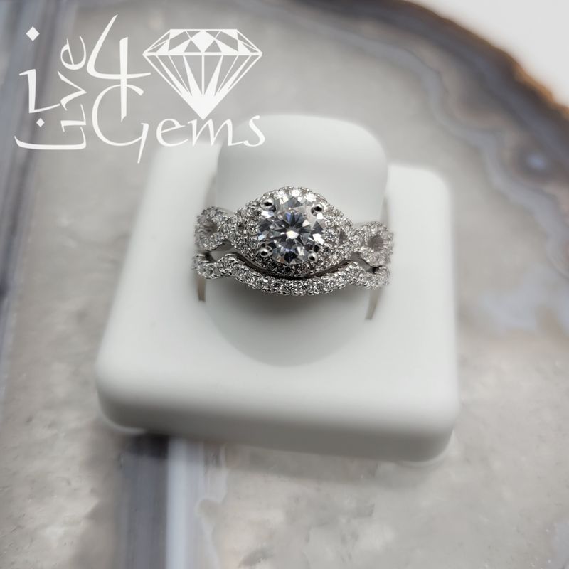 Silver Moissanite Round Twist 2.0ctw Bridal Set S7