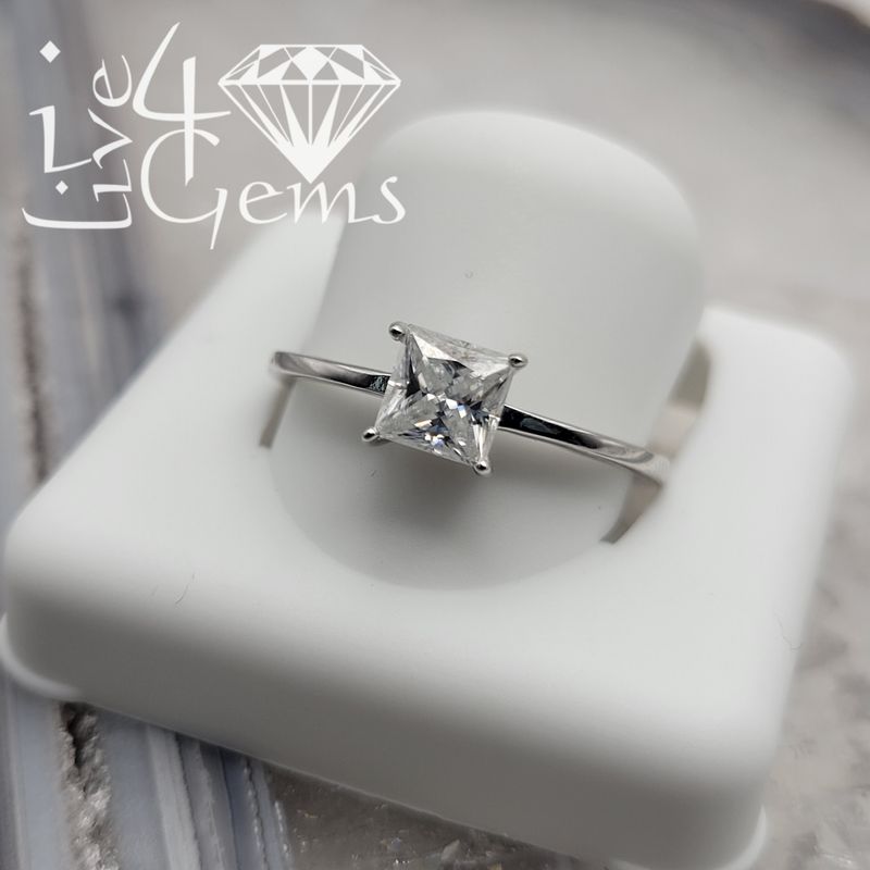 Silver Moissanite 1.5ctw Princess Cut Solitaire