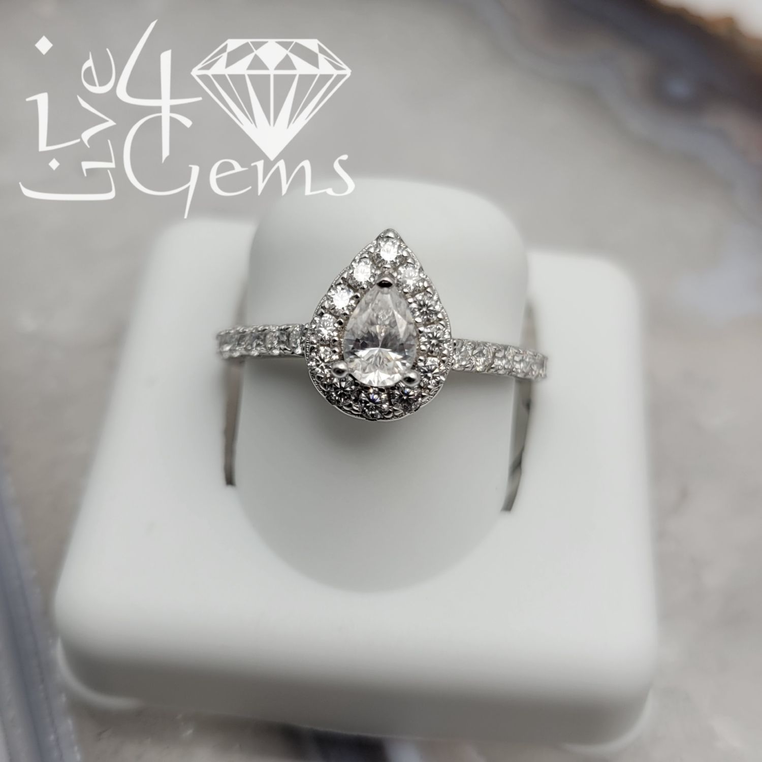 Silver Moissanite Pear Halo 1.05cttw S7