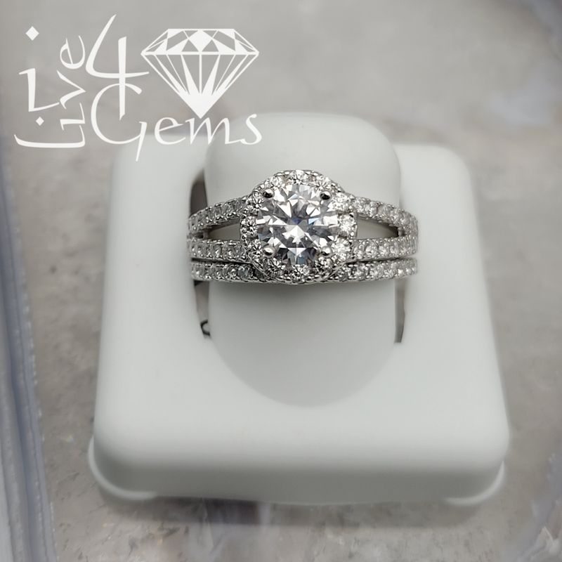 Silver Moissanite 2.28ctw Round Cut Halo Bridal Set S8