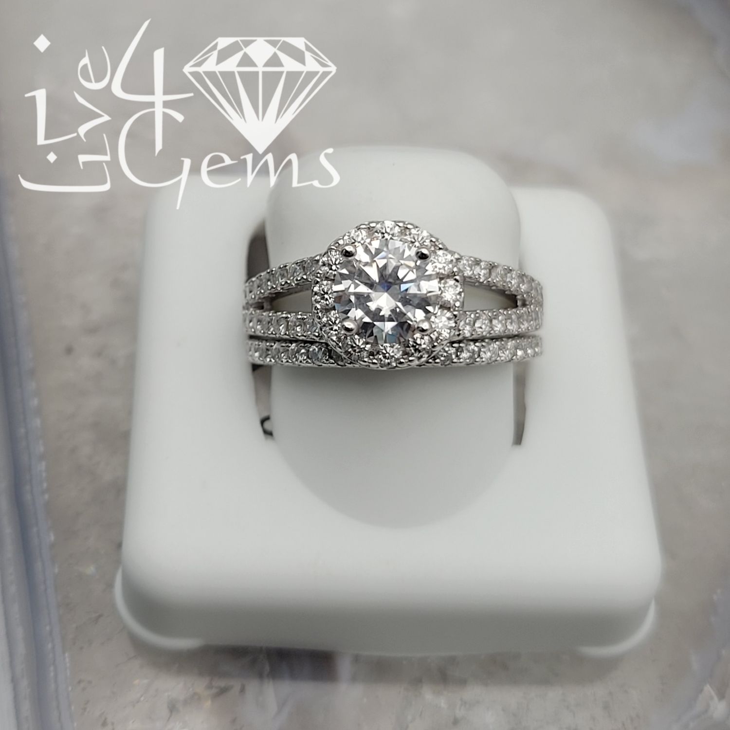 Silver Moissanite 2.28ctw Round Cut Halo Bridal Set S7