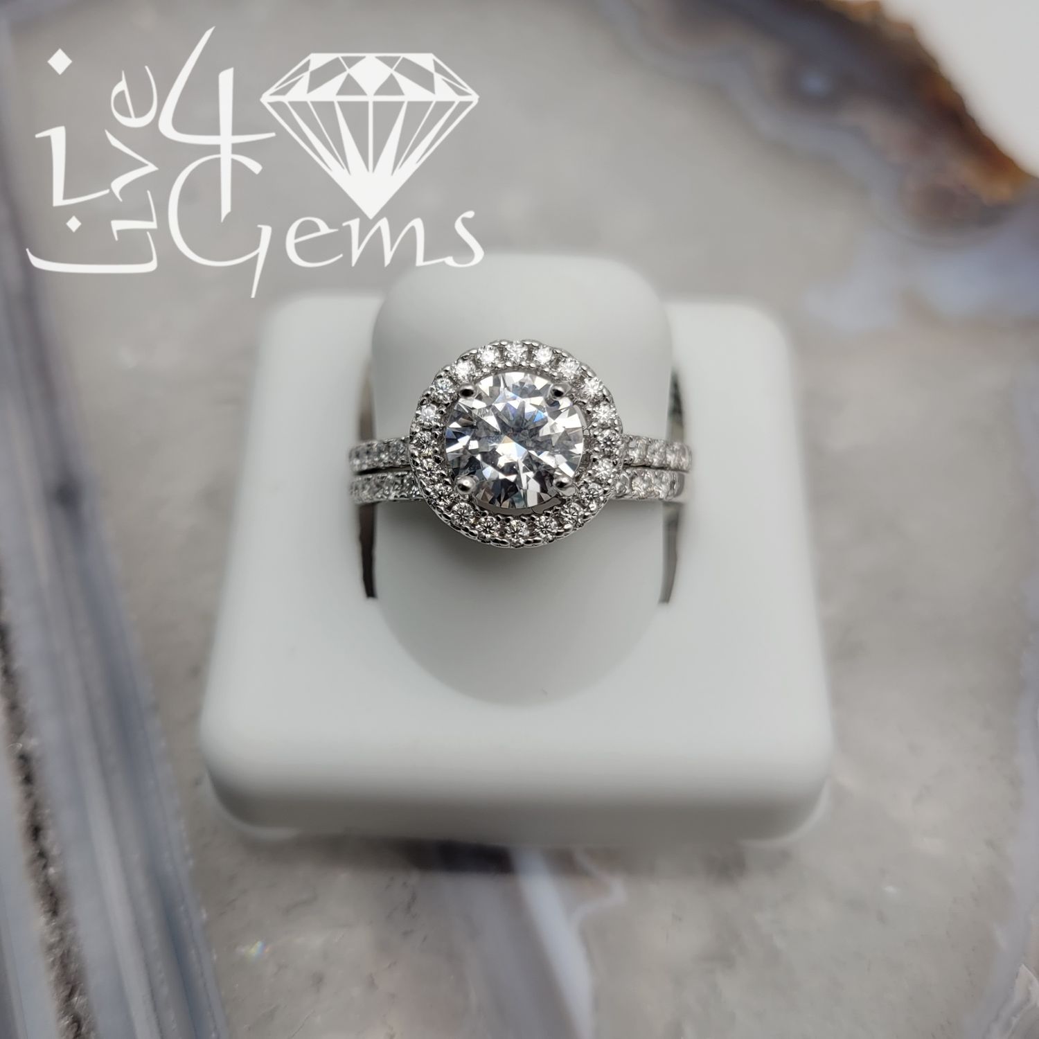 Silver Moissanite 1.82ctw Round Cut Halo Bridal Set S7