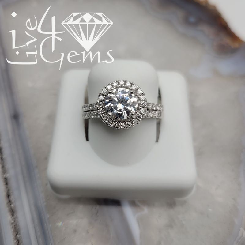 Silver Moissanite 1.82ctw Round Cut Halo Bridal Set S8