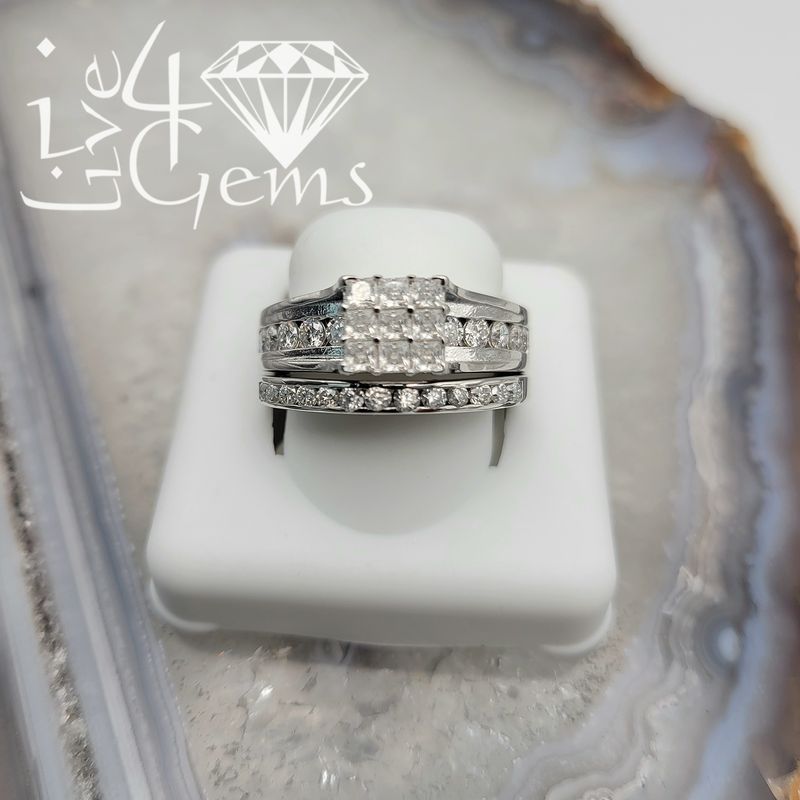 Silver Moissanite 1.04ctw Square Cluster Bridal Set S7