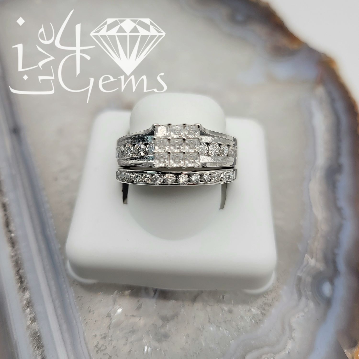 Silver Moissanite 1.04ctw Square Cluster Bridal Set S8