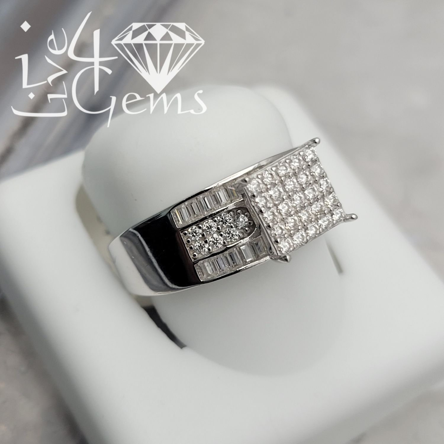 Silver Moissanite 1.50ctw Square Cluster Ring S7