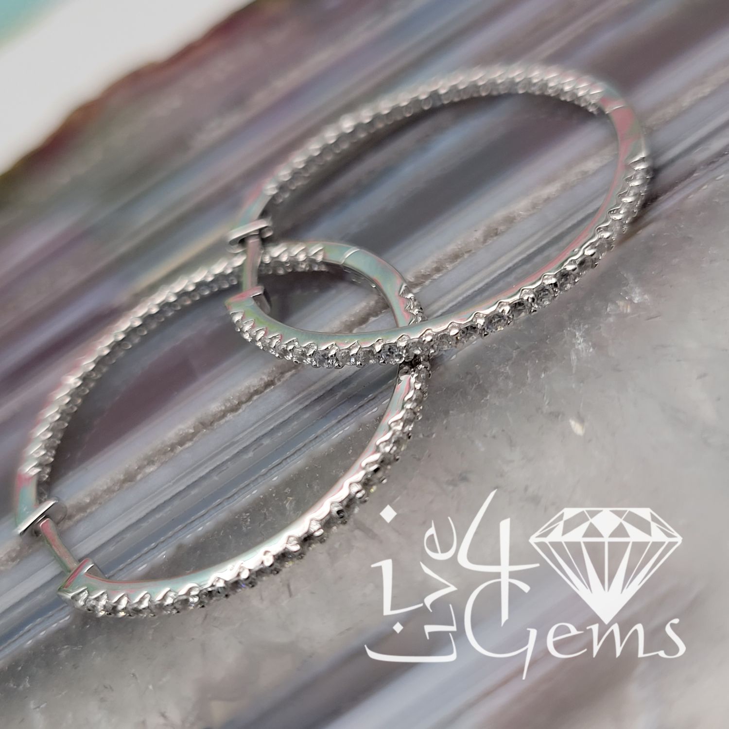 Silver Inner Cz Hoop 1.25&quot; Earrings