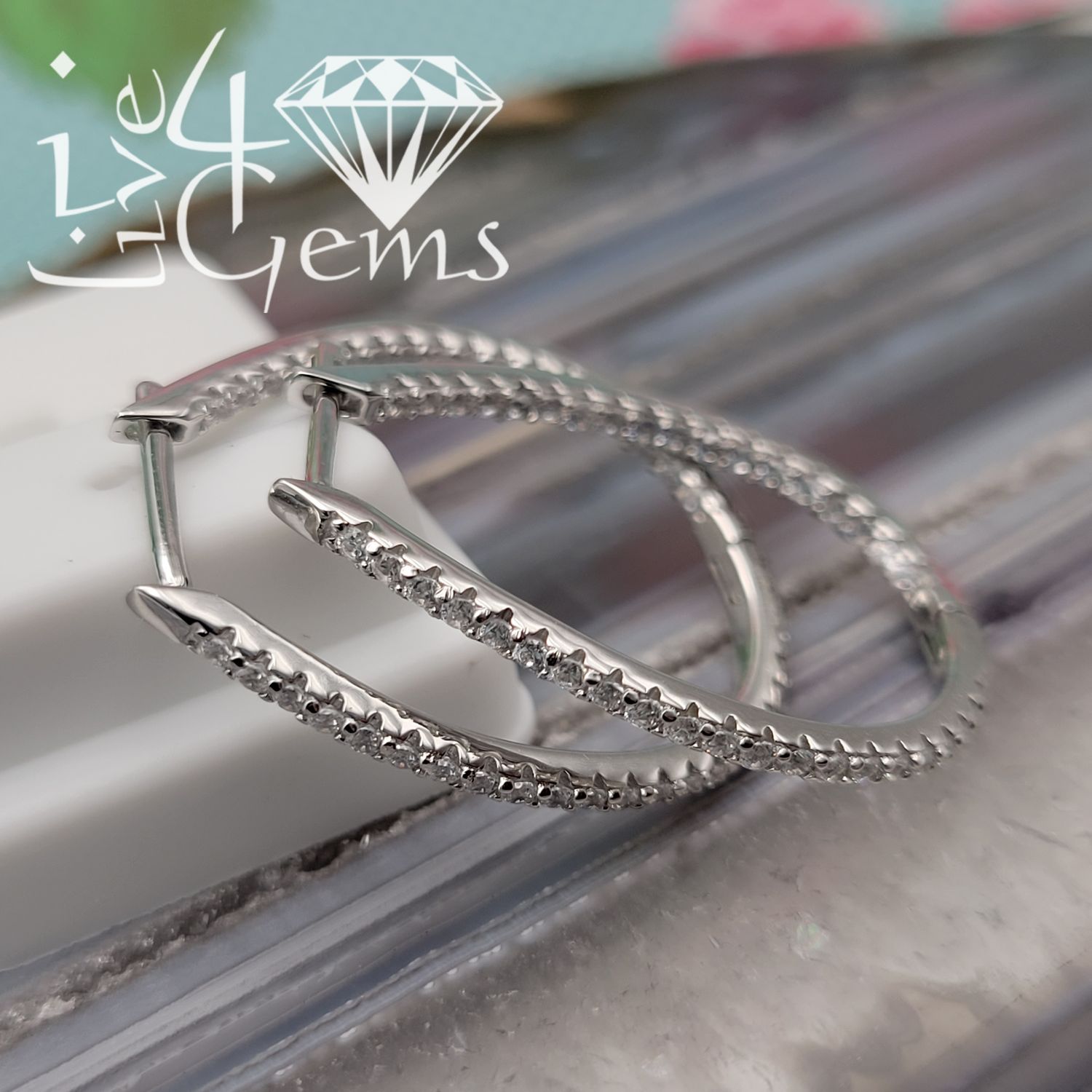Silver Oval Cz Hoop Earrings