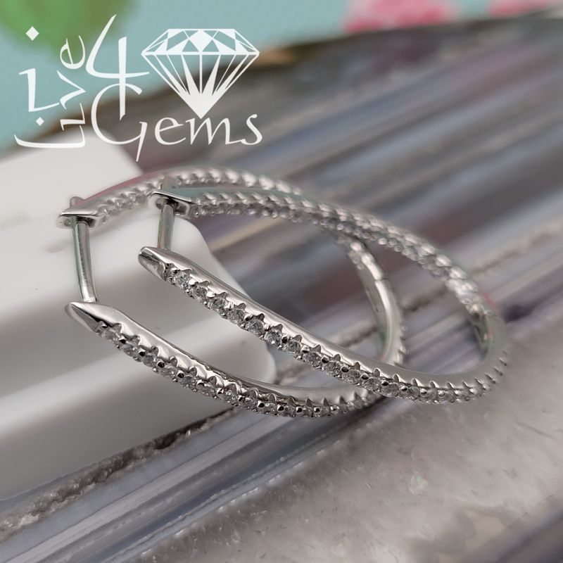 Silver Oval Cz Hoop Earrings