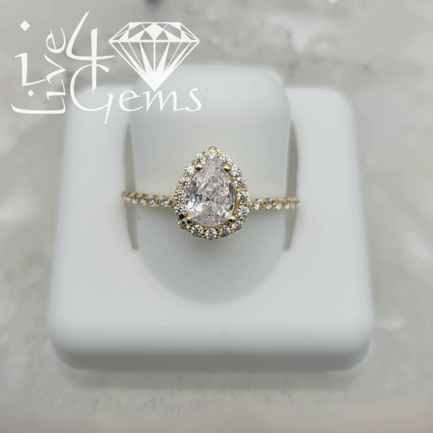 10kty Pear Halo CZ Ring