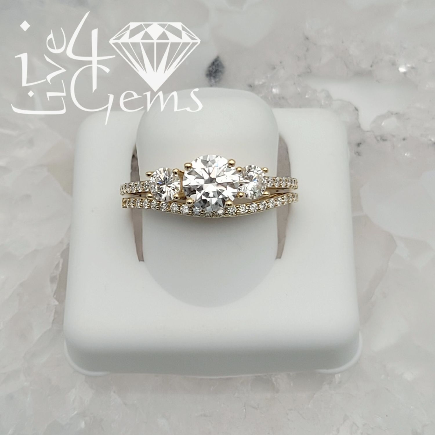 14kty 1.96ctw Three Stone Moissanite Bridal Set