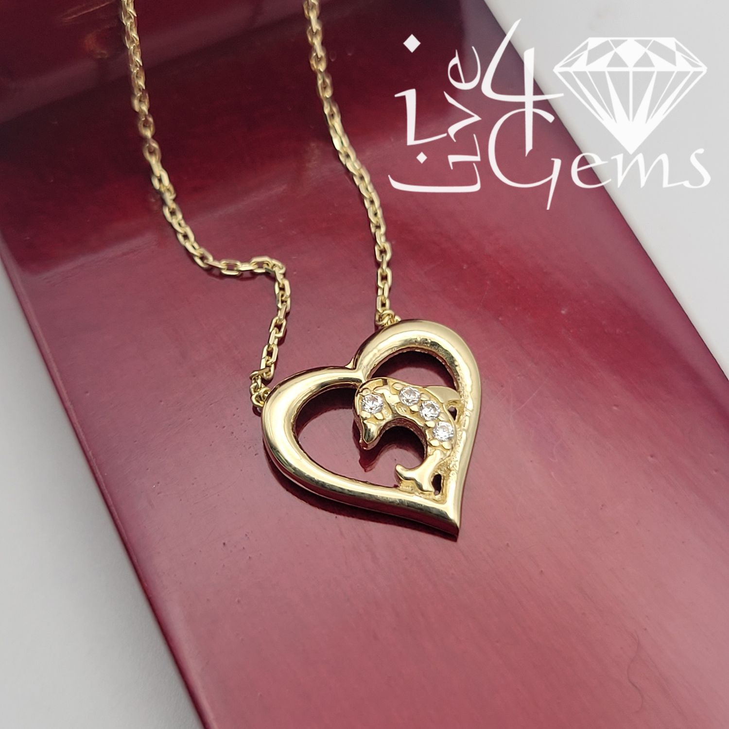 10kty 18&quot; Cz Dolphin Pendant Necklace