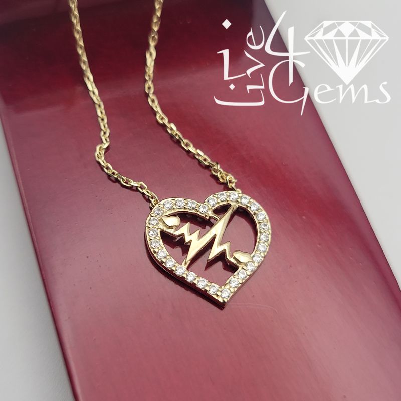 10kty 18&quot; Cz Heartbeat Pendant Necklace