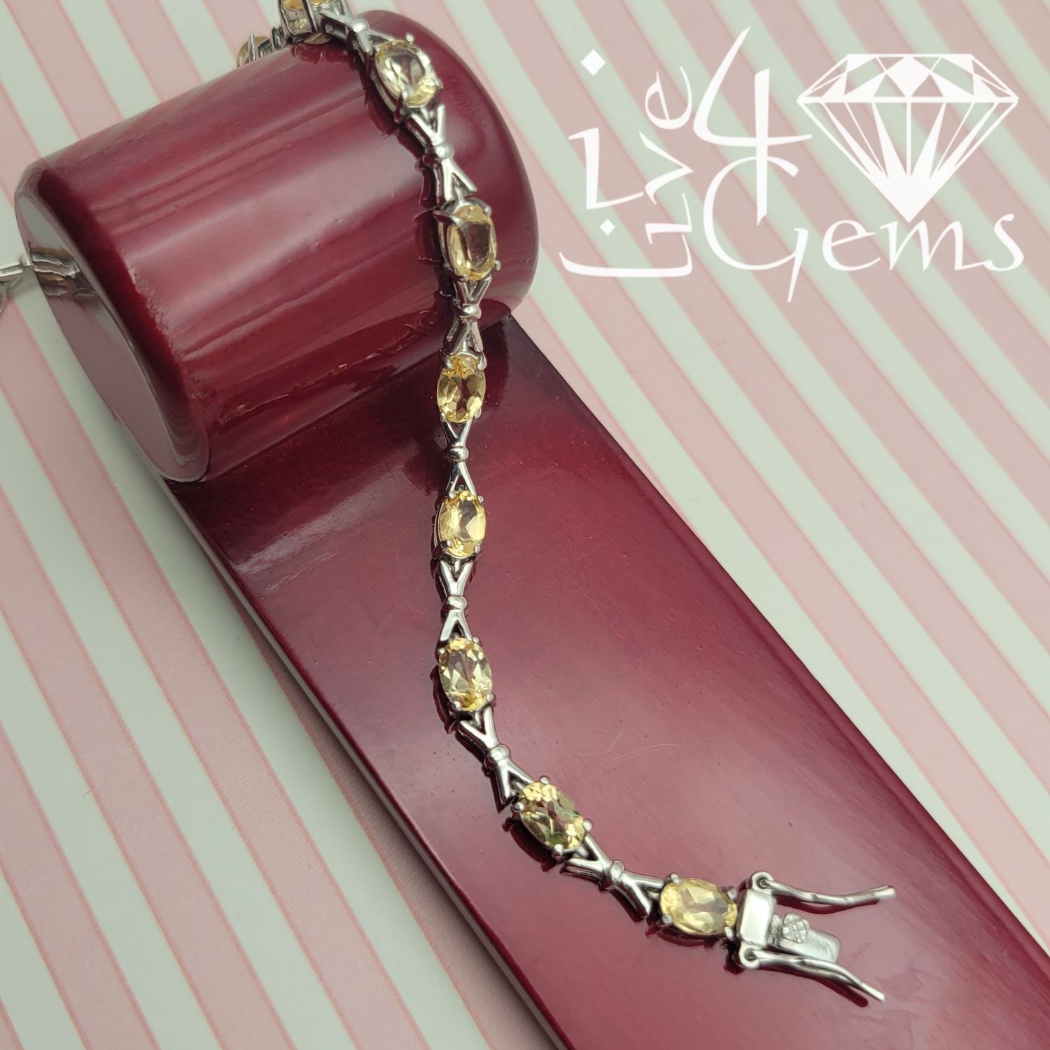 Silver Oval Citrine Gemstone Bracelet