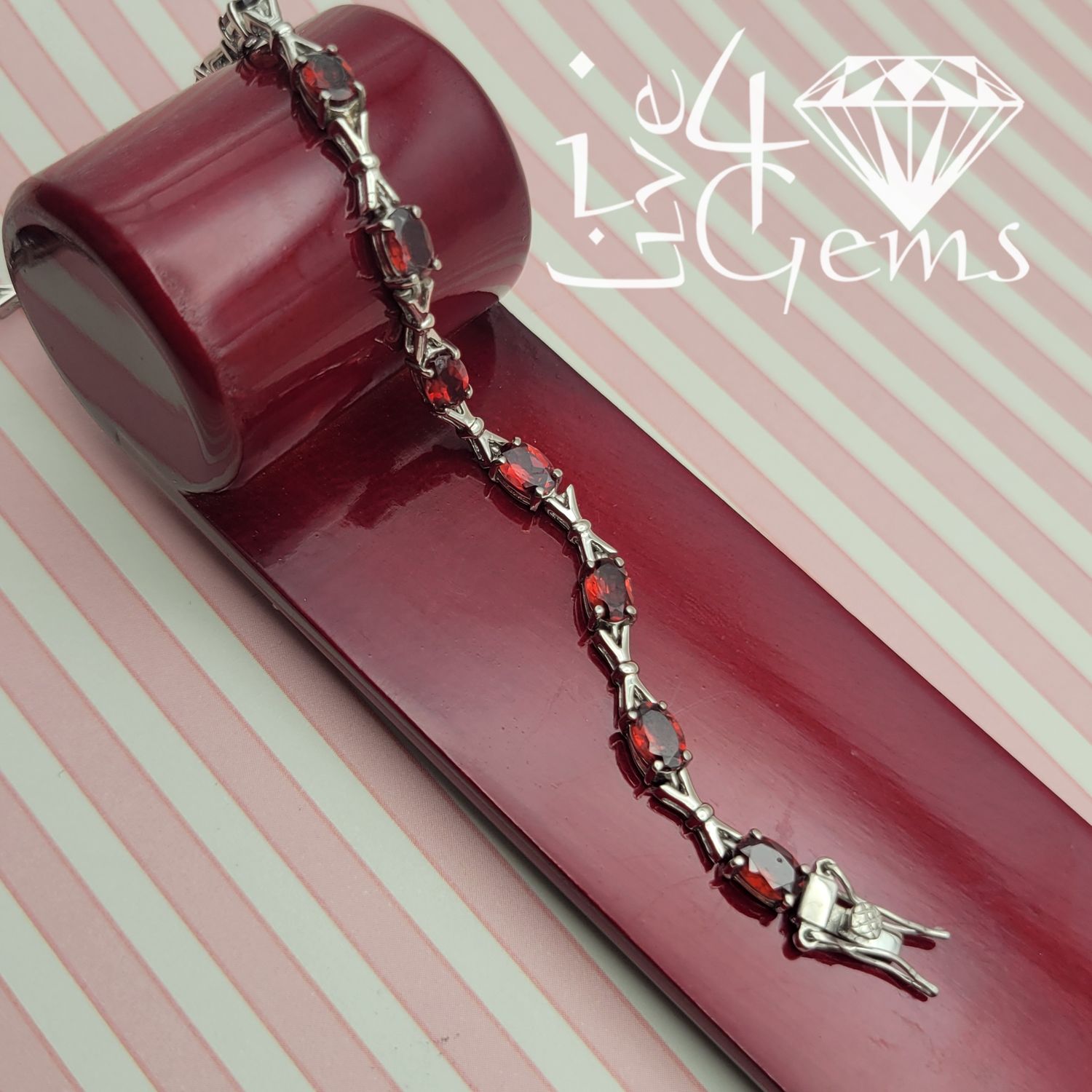 Silver Oval Garnet Gemstone Bracelet