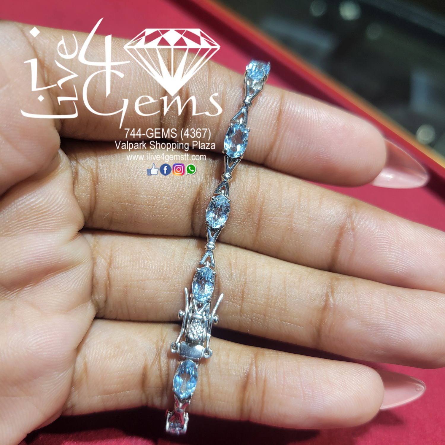 Silver Oval Blue Topaz Gemstone Bracelet