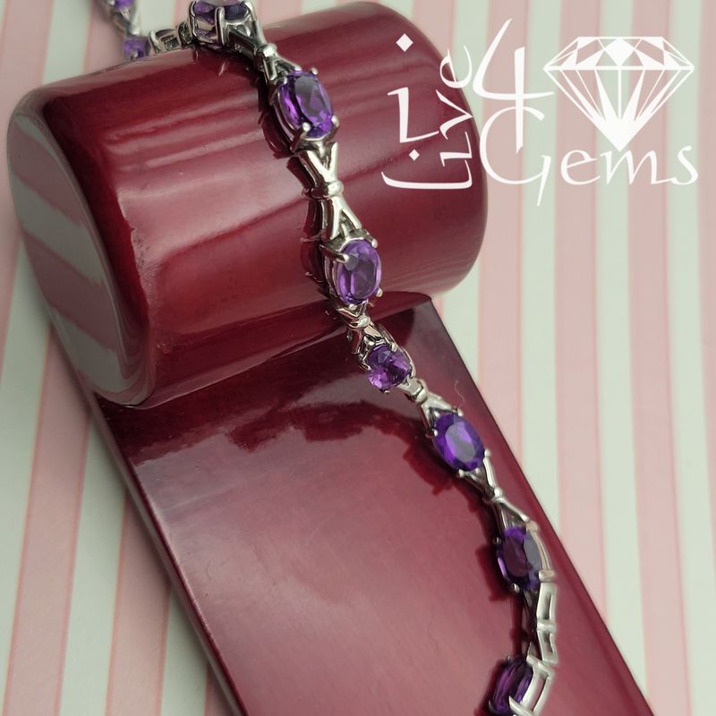 Silver Oval Amethyst Gemstone Bracelet