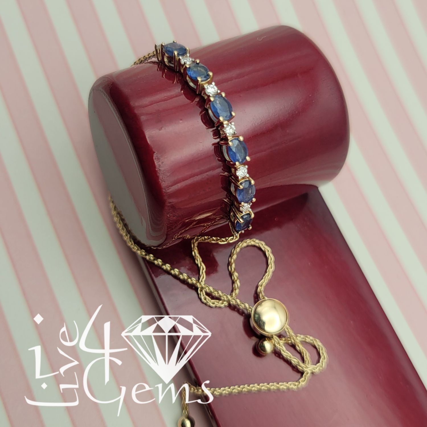 10kty 0.25 Diamond and  Sapphire Gemstone Bolo Bracelet