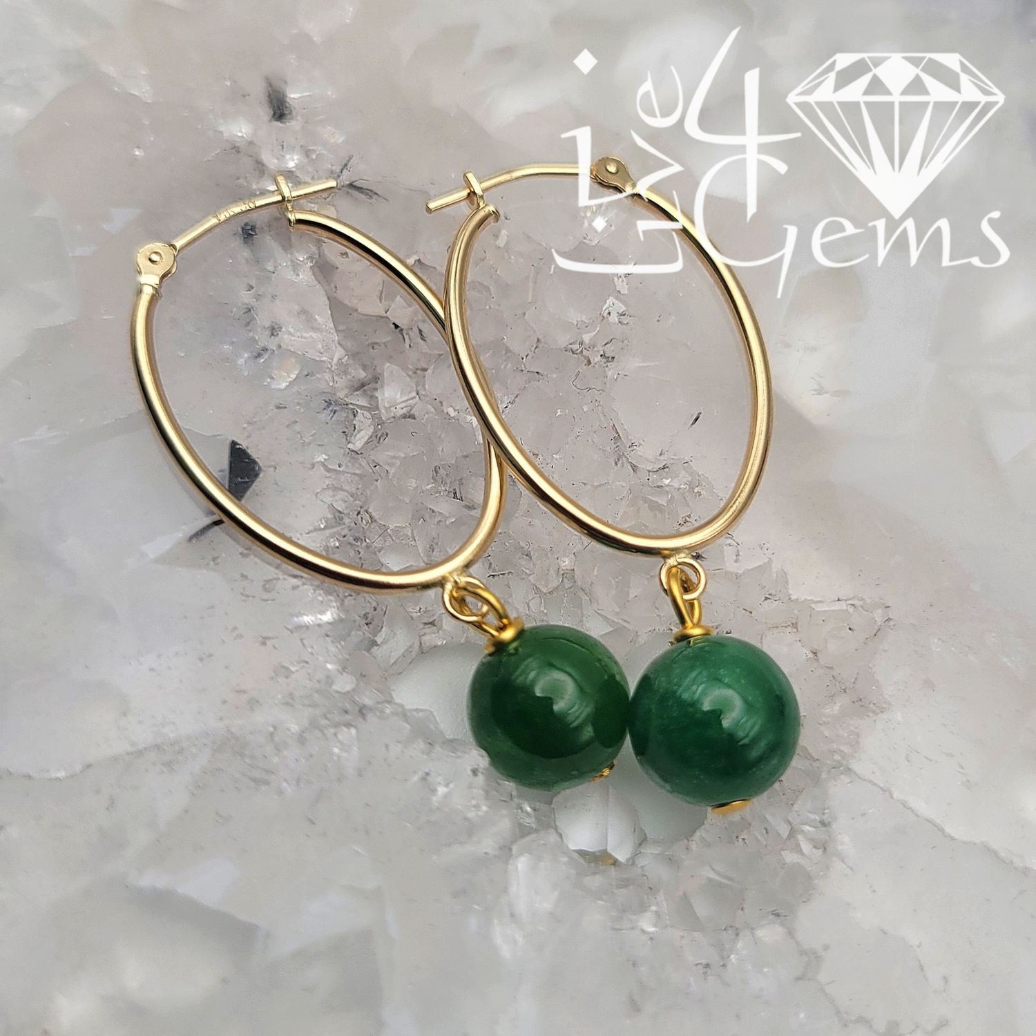 14kty Hoop 9mm Jade Drop Earring