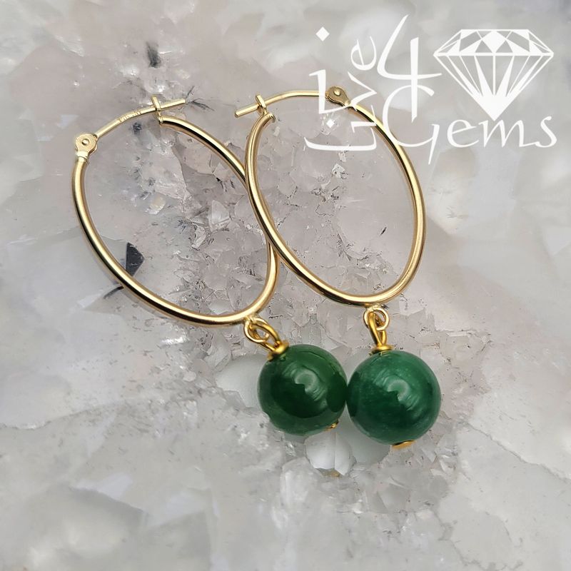 14kty Hoop 9mm Jade Drop Earring