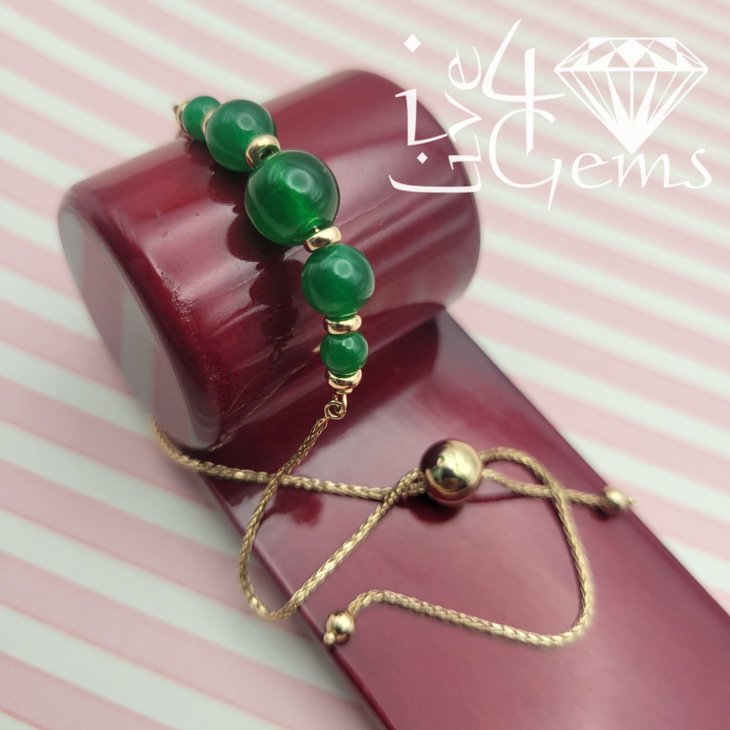 14kty Bead Jade Bolo Bracelet