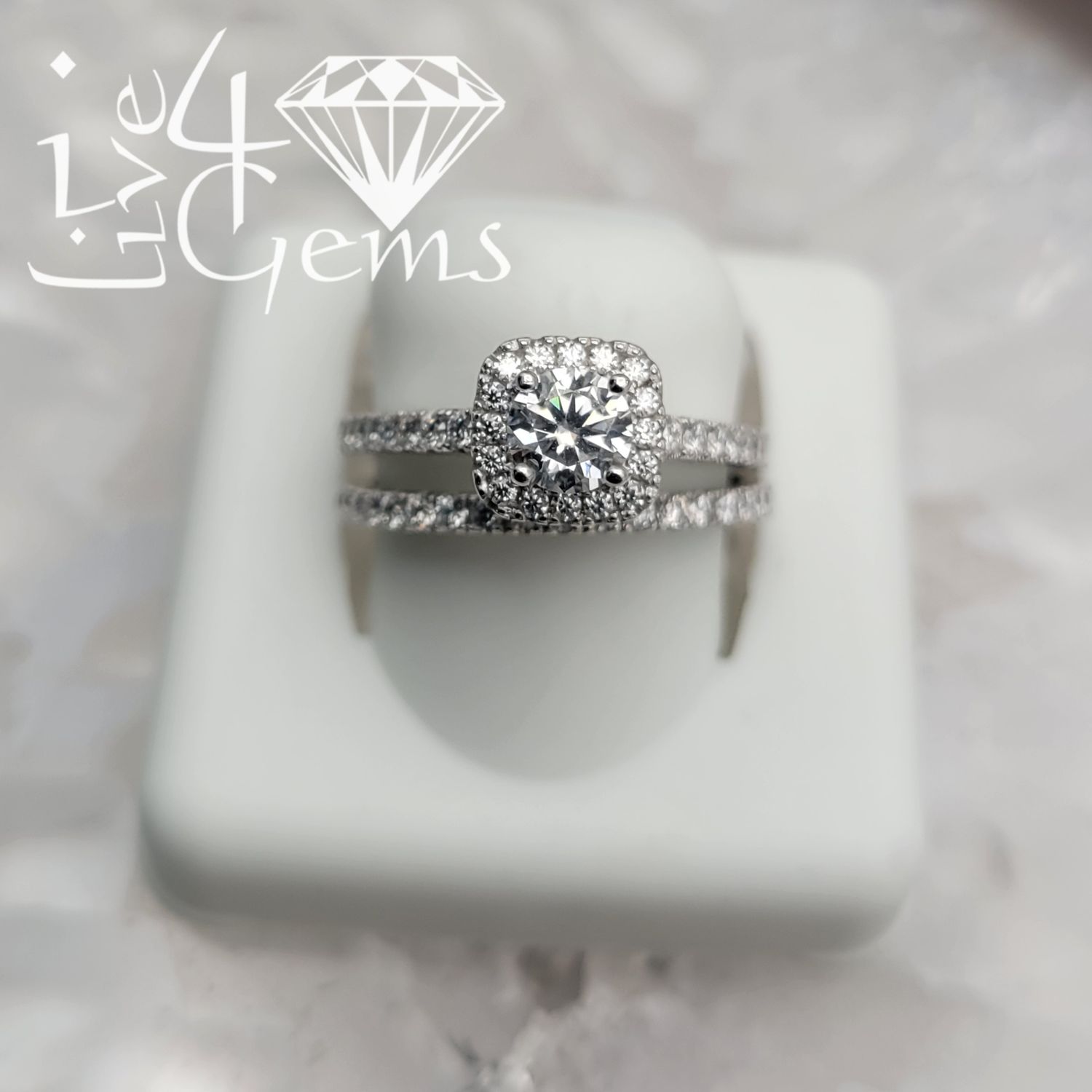 Silver Moissanite Square Halo 2.0ctw Bridal Set S7