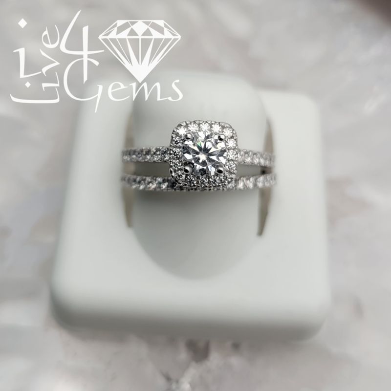 Silver Moissanite Square Halo 2.0ctw Bridal Set S7