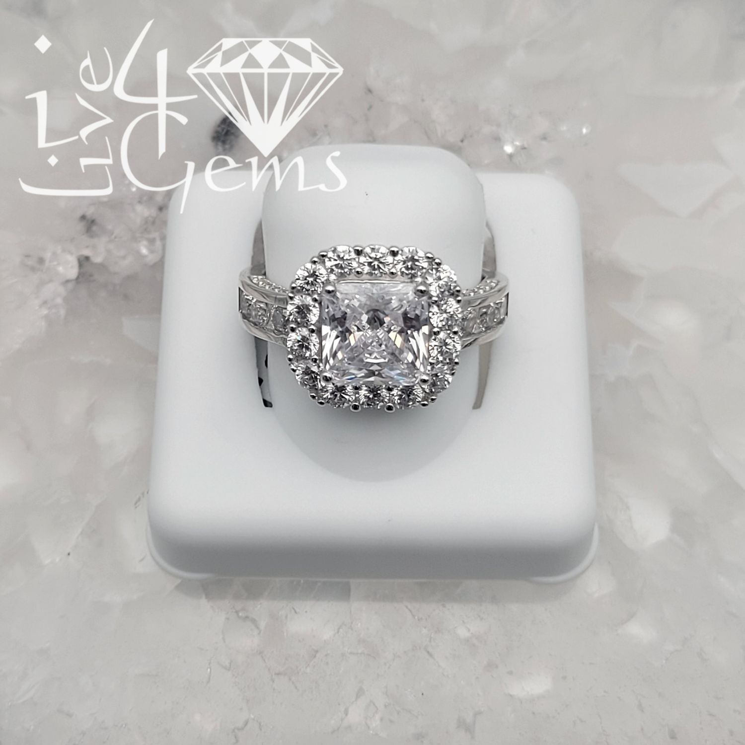 Silver Princess Cut Cz Halo Ring