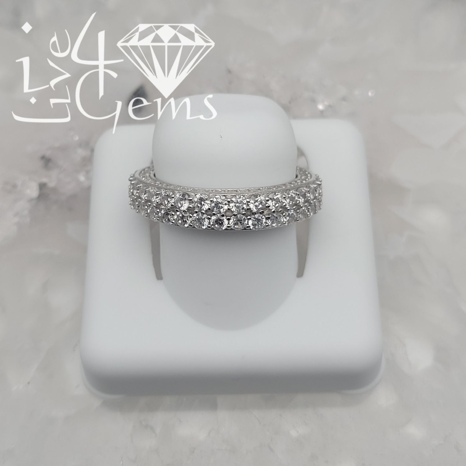 Silver Round Cz Double Row Eternity Band 6