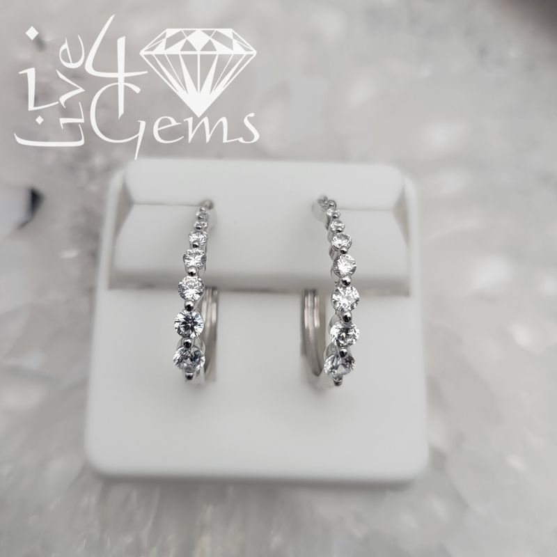 Silver Cz Pattern Hoop Earrings