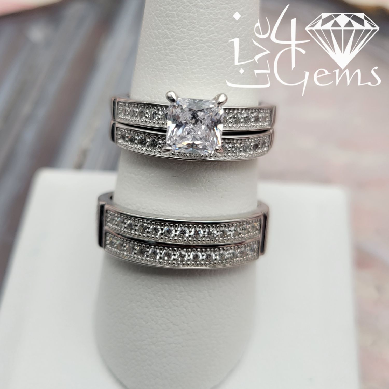 Silver Cz Princess Cut Trio Set S9