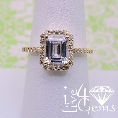 10kty Cz Emerald Cut Halo Ring S9