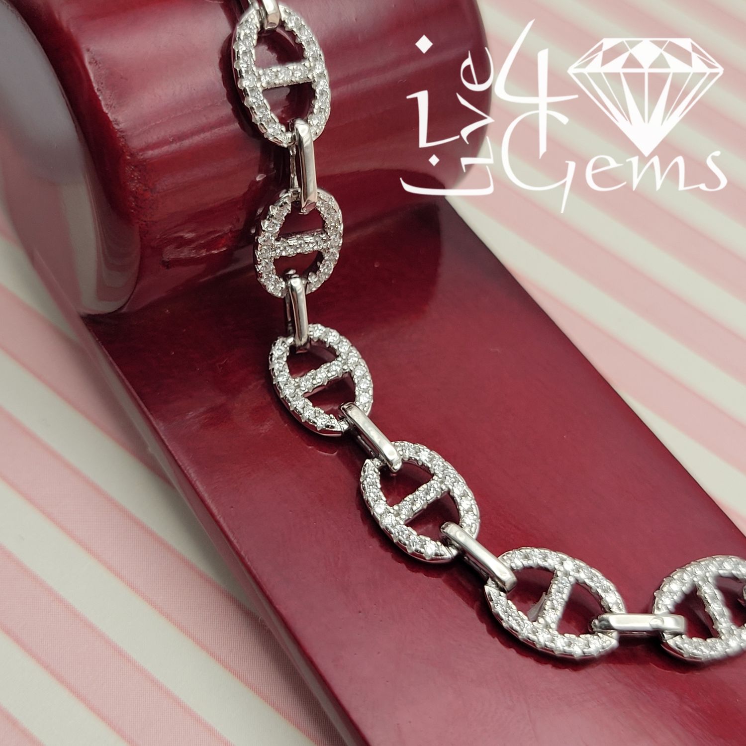 Silver Oval Link Cz Bracelet