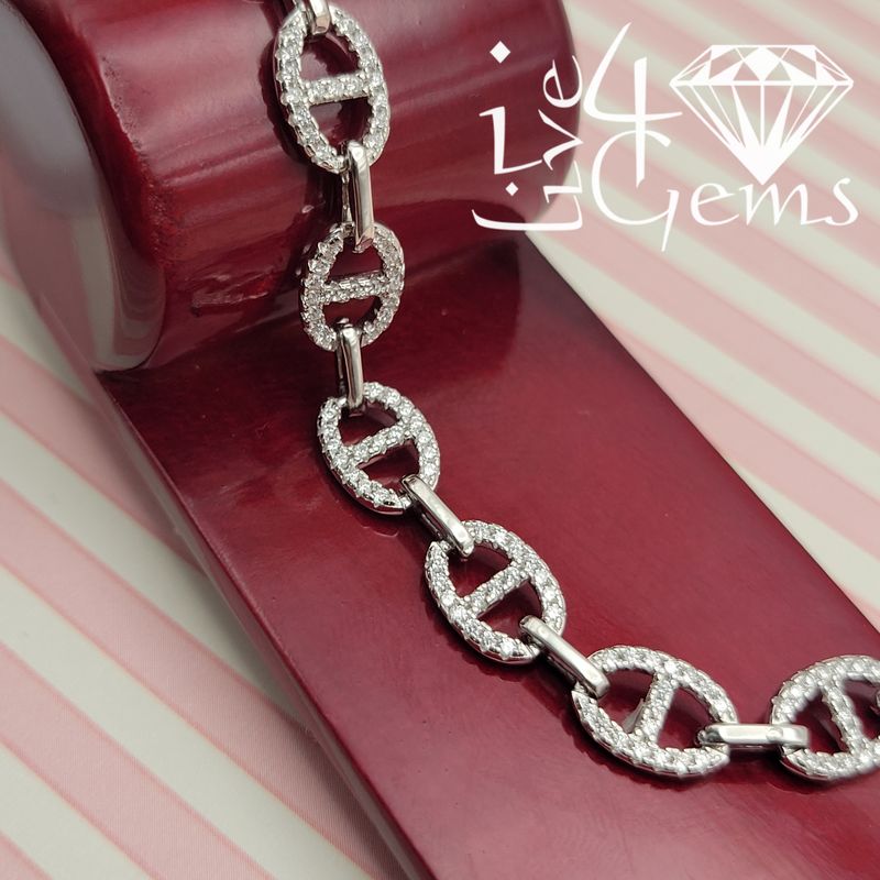 Silver Oval Link Cz Bracelet