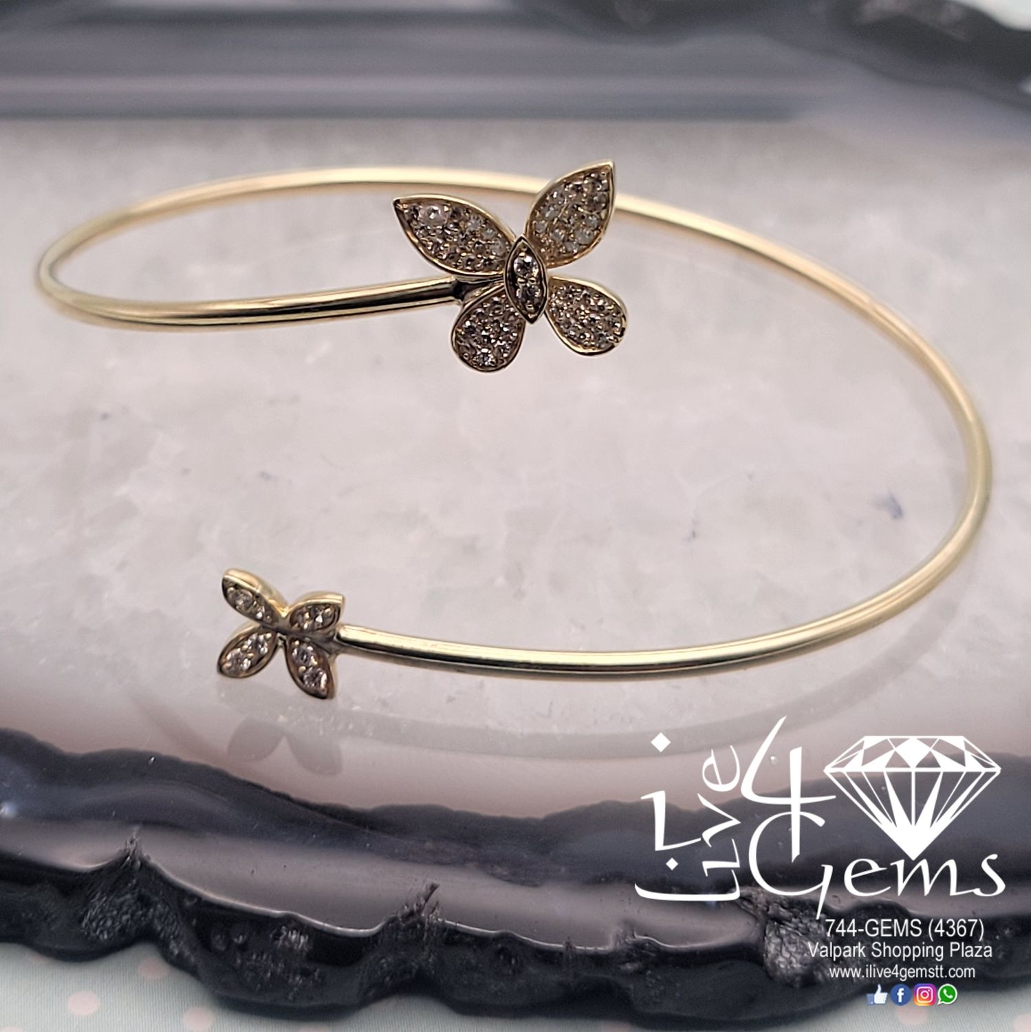 10kt Double Butterfly Diamond Bangle