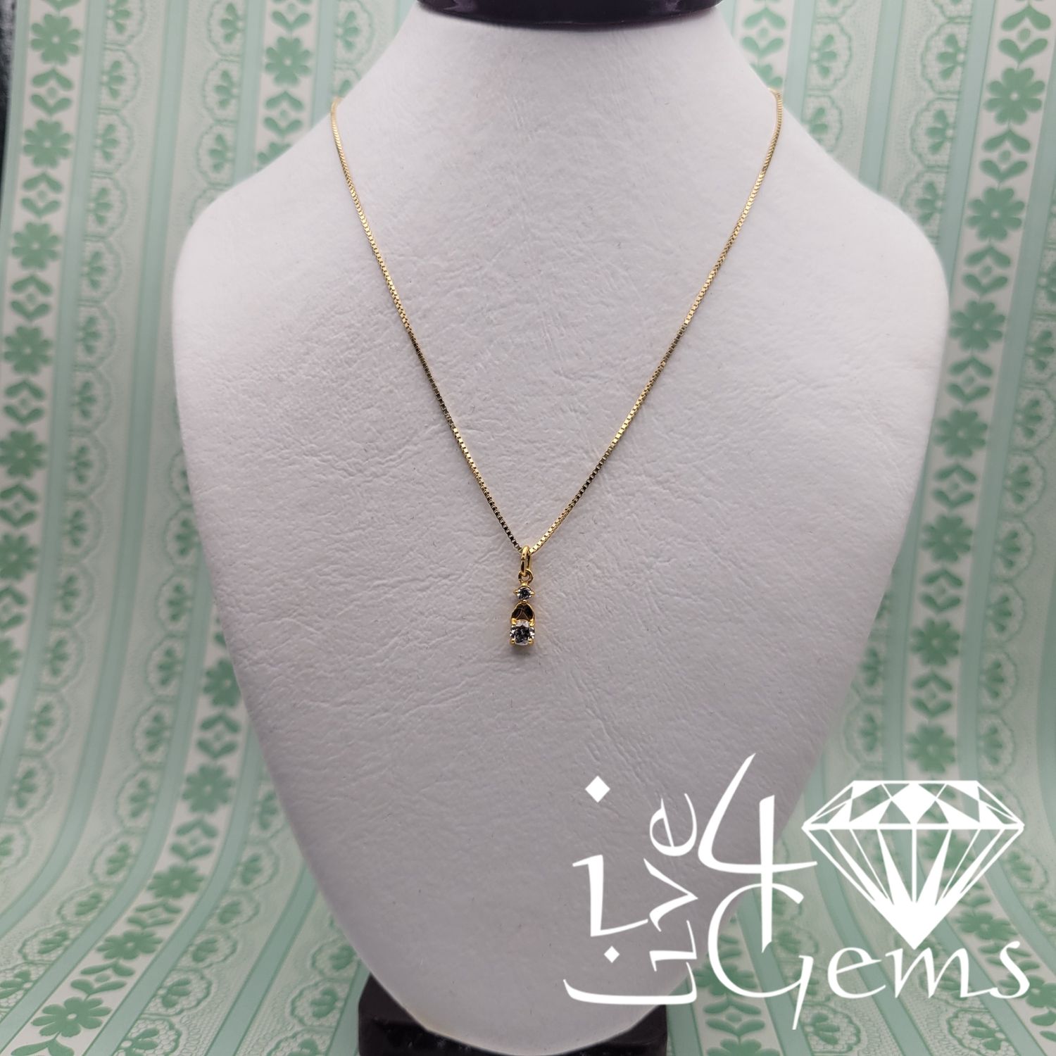 10kt Gold Double Drop Cz Pendant with Chain