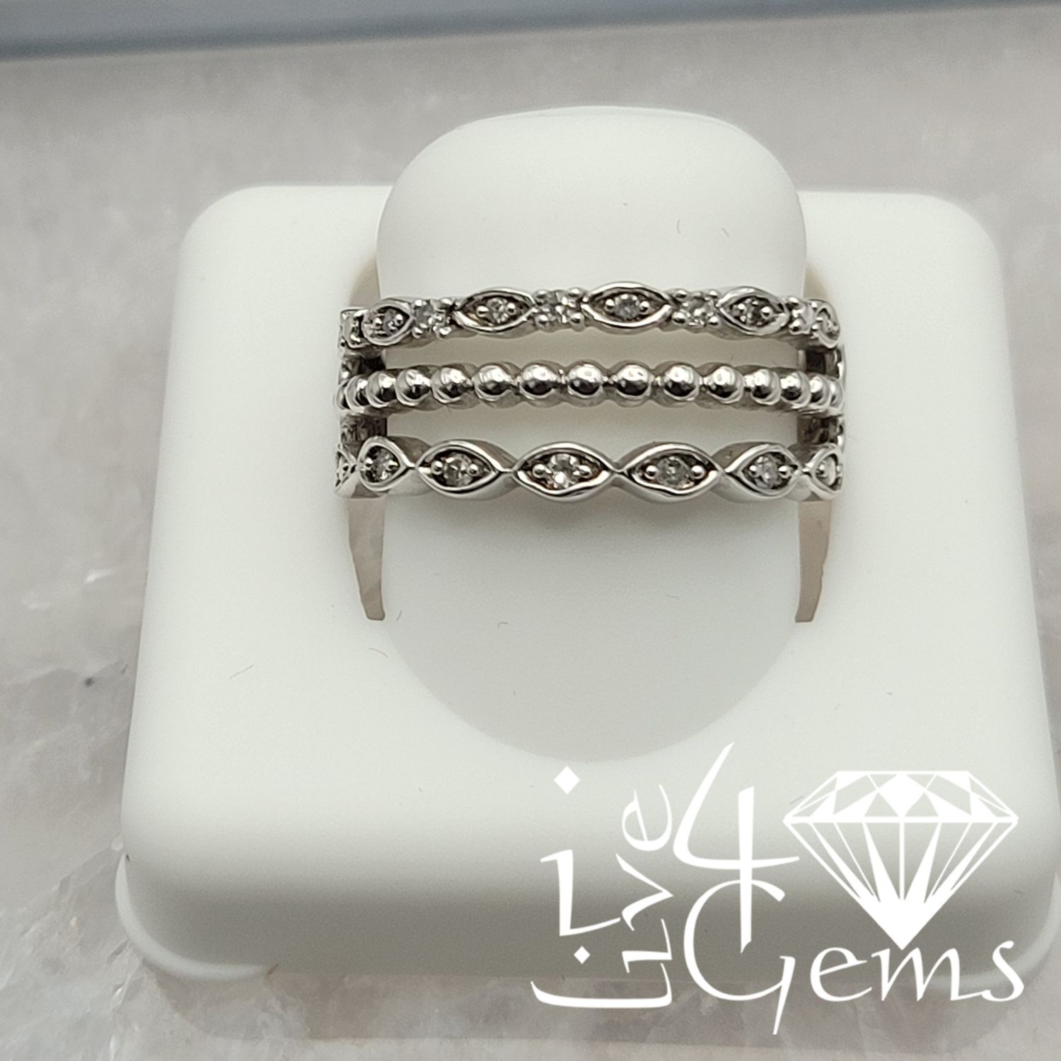 Diamond Silver Ring 0.12ctw  Triple Ring