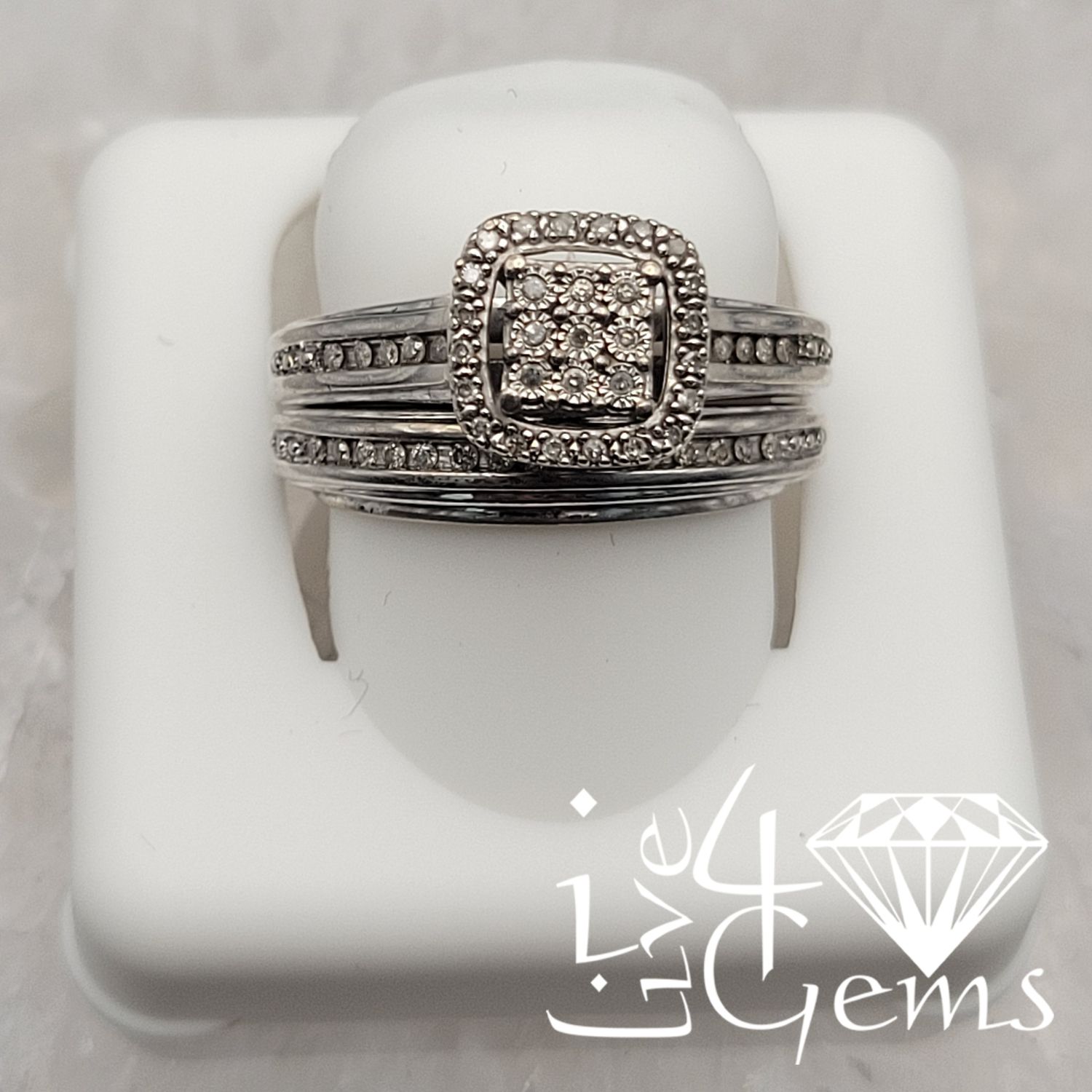 Silver 0.25 Diamond Square Halo Bridal Set