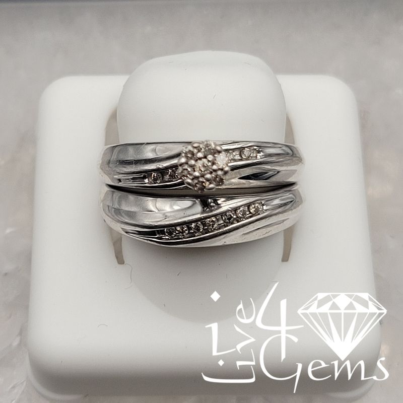 Silver 0.25ctw Diamond Wedding Set