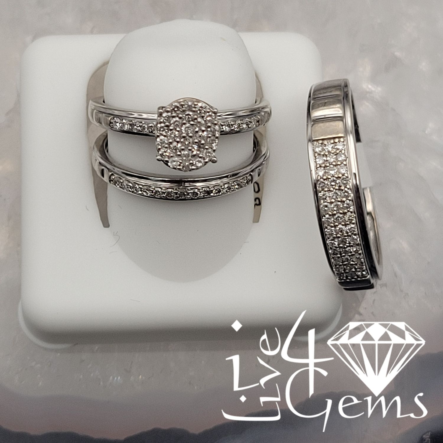 Silver 1/2ctw Diamond Oval His/Hers Set