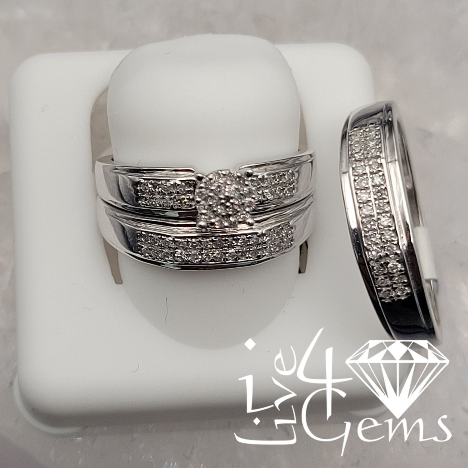 Silver 3/8ctw Dia Round Cluster Trio Set