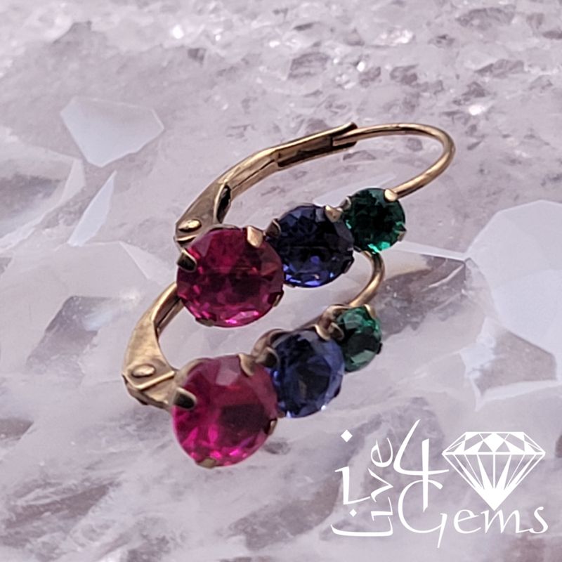 10kty Cr Emerald, Ruby, Sapphire Earring