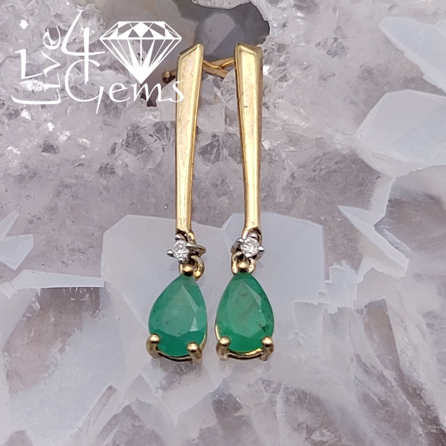 10kty Dia Emerald Pear Earring