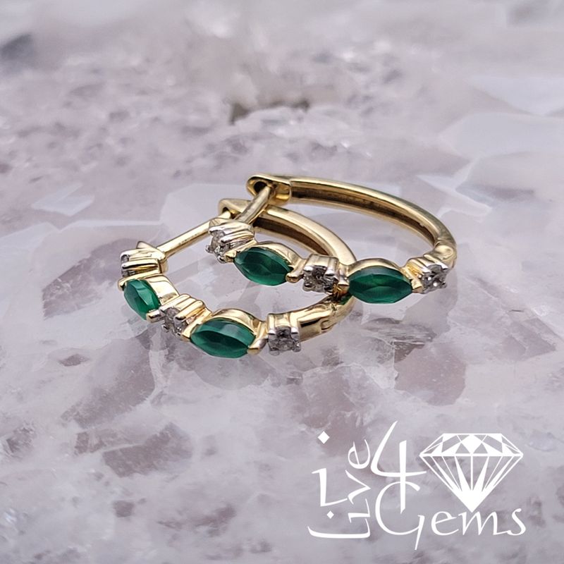 1/8ctw Diamond 1/3ct Marquise Emerald Hoop