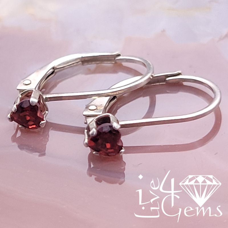 Silver 3.5mm  Heart Garnet Earring