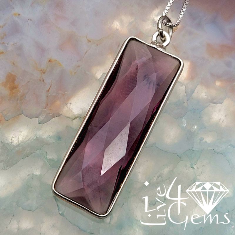 Sterling Silver Bezel 34x11mm Rectangle Amethyst Quartz w Chain