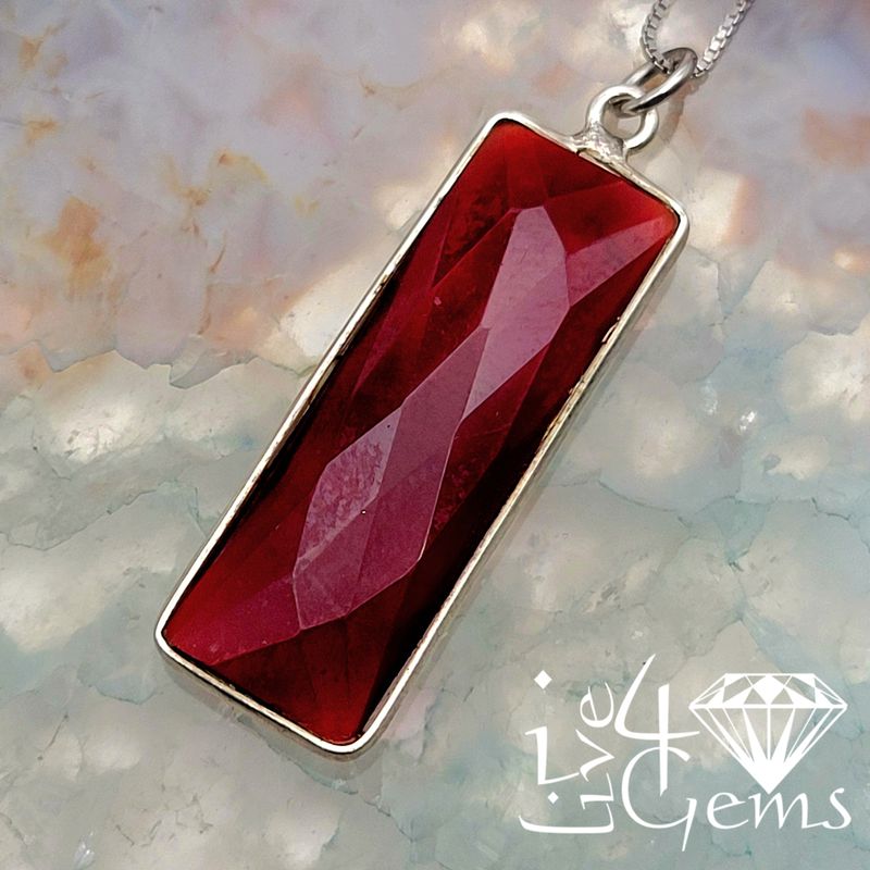 Sterling Silver Bezel 34x11mm Rectangle Garnet Quartz w Chain