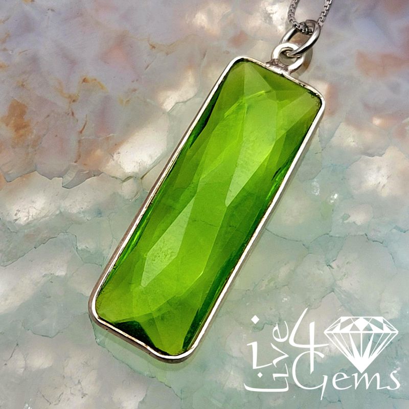 Sterling Silver Bezel 34x11mm Rectangle Peridot Quartz w Chain