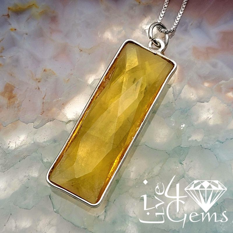 Sterling Silver Bezel 34x11mm Rectangle Citrine Quartz w Chain